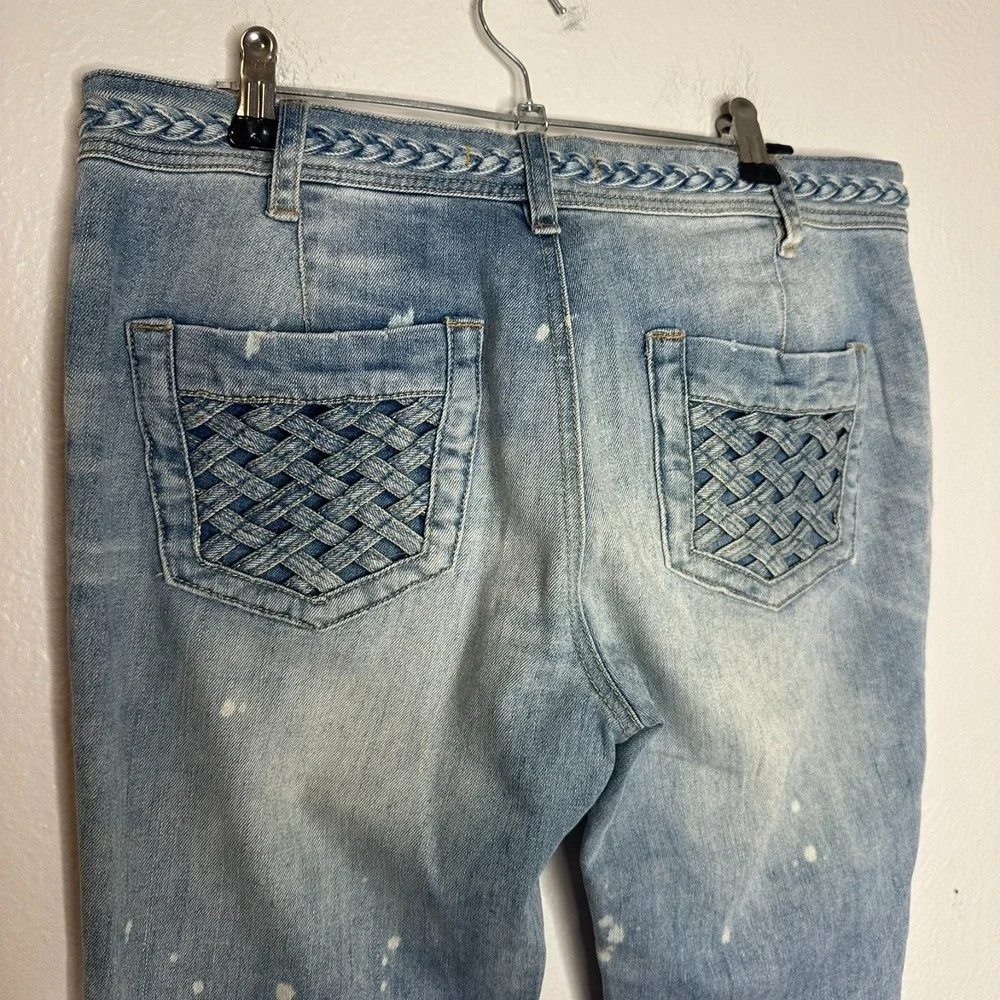 Free People Flare Jeans Size 28 Light Wash Paint Splatter Boho Distressed